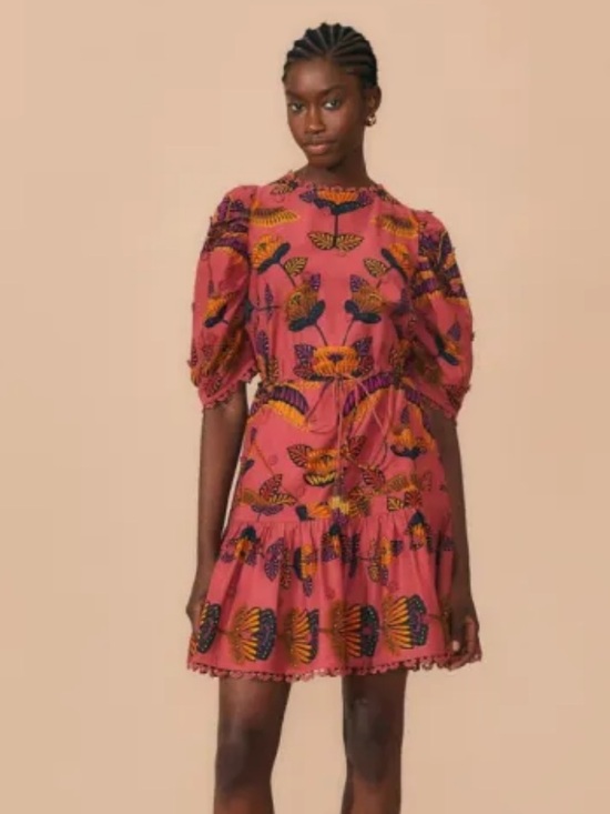 FARM Rio Dresses & Skirts - FARM Rio Blush Living Bloom Short Sleeve Mini Dress Brown Small S